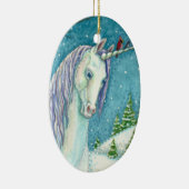 WINTER UNICORN EN VOGELS, VREEDZAME SNEEUWLANDSCHA KERAMISCH ORNAMENT (Rechts)