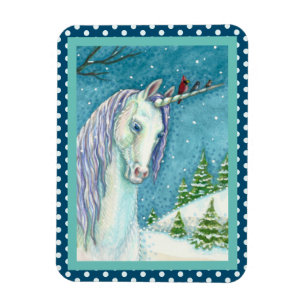 WINTER UNICORN EN VOGELS, VREEDZAME SNEEUWLANDSCHA MAGNEET
