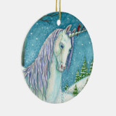 WINTER UNICORN EN VOGELS, VREEDZAME SNEEUWVANTASY KERAMISCH ORNAMENT (Rechts)