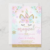 Winter Unicorn Uitnodiging Winter ONEderland Parti (Voorkant)