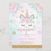 Winter Unicorn Uitnodiging Winter ONEderland Parti (Voorkant / Achterkant)