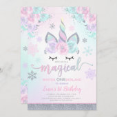 Winter Unicorn Uitnodiging Winter ONEderland Parti (Voorkant / Achterkant)