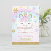 Winter Unicorn Uitnodiging Winter ONEderland Parti (Staand voorkant)