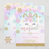 Winter Unicorn Uitnodiging Winter ONEderland Parti (Voorkant / Achterkant)