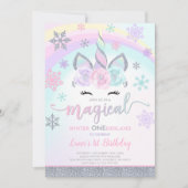 Winter Unicorn Uitnodiging Winter OneDerland Party (Voorkant)