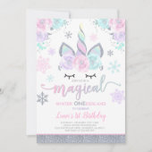 Winter Unicorn Uitnodiging Winter OneDerland Party (Voorkant)