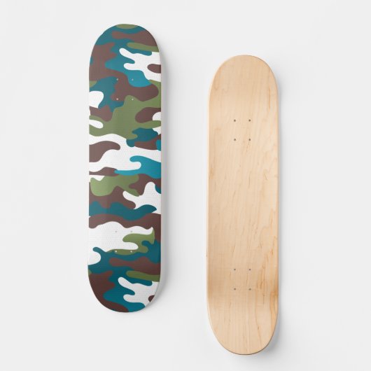 Winter Urban Camo Wit Bruin Turquoise Persoonlijk Skateboard (Voorkant)