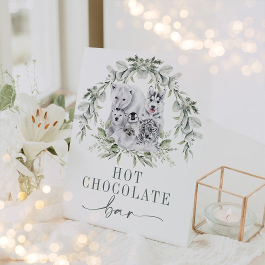 Winter Vakantie Arctische Dieren Hot Chocolade Bar Reclamebord Met Voetstuk