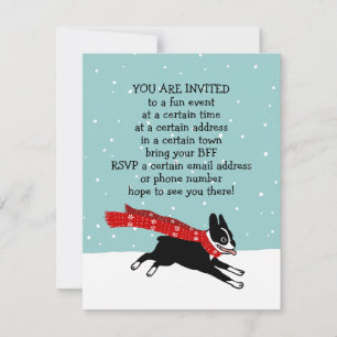 Winter Vakantie Boston Terrier Feest Aankondiginge Kaart