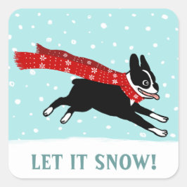 Winter Vakantie Boston Terrier Laat het sneeuwhond Vierkante Sticker