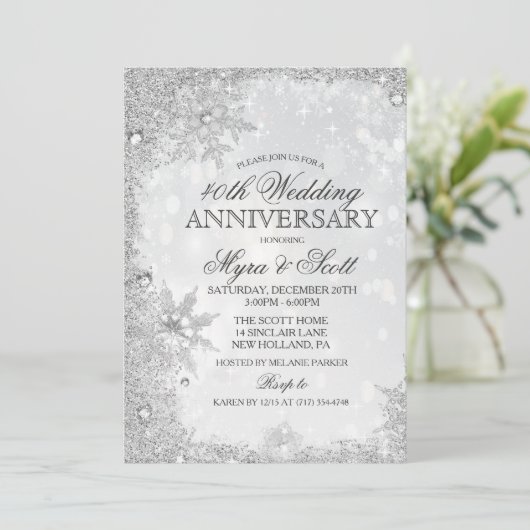 Winter Vakantie Bruiloft Jubileum Uitnodiging (Staand voorkant)