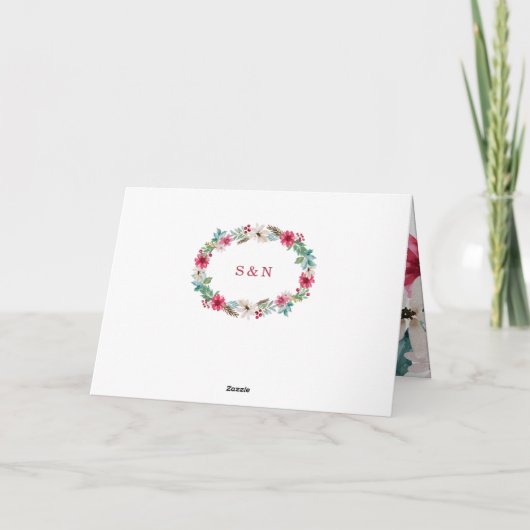 Winter vakantie bruiloft | Waterverf Bloemen Bedankkaart (Achterkant)