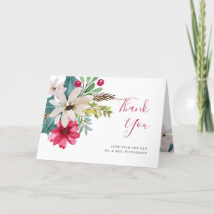 Winter vakantie bruiloft Waterverf Bloemen Bedankkaart