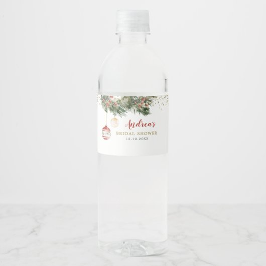 Winter Vakantie Deck de Halls Bruidsdouche Waterfles Etiket (Voorkant)