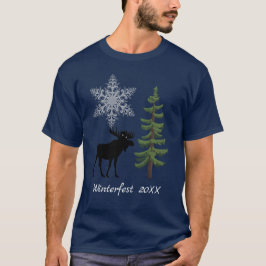Winter Vakantie Eland Sneeuwvlok Dennenboom T-shirt