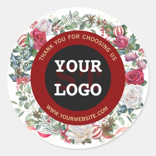 Winter Vakantie Goud Rood Zwart Monogram Uw Logo Ronde Sticker (Voorkant)