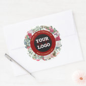 Winter Vakantie Goud Rood Zwart Monogram Uw Logo Ronde Sticker (Envelop)