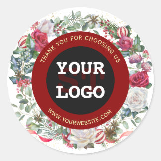 Winter Vakantie Goud Rood Zwart Monogram Uw Logo Ronde Sticker