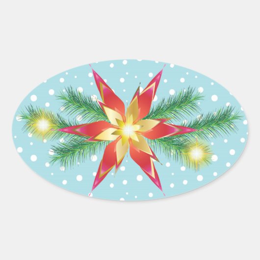 Winter Vakantie Kerstmis & Nieuwjaar Decoratie Ovale Sticker (Voorkant)