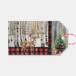 Winter Vakantie Landschap Kardinaal en Hert Cadeau Cadeaulabel