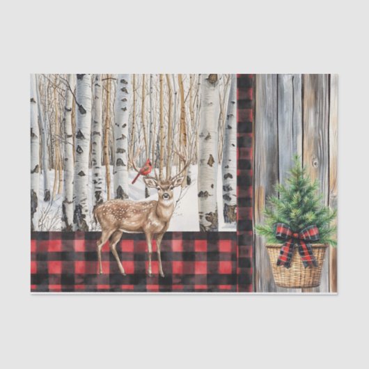 Winter Vakantie landschap Kardinaal en Herten Tissuepapier (Voorkant)