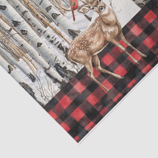 Winter Vakantie landschap Kardinaal en Herten Tissuepapier (Detail)