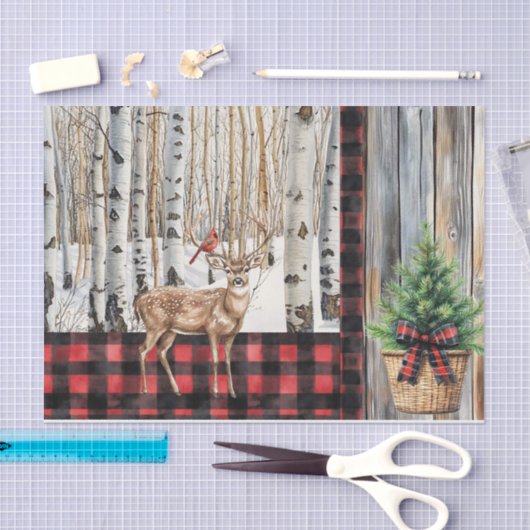 Winter Vakantie landschap Kardinaal en Herten Tissuepapier (Craft)