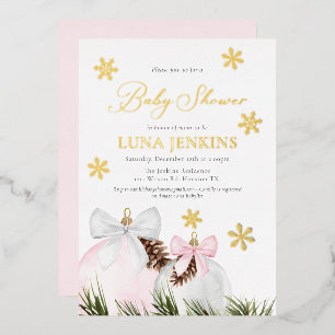Winter Vakantie Meisje Baby Shower Folie Uitnodigi Uitnodiging