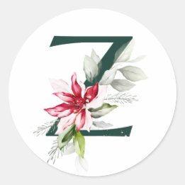 Winter vakantie MONOGRAM rode poinsettia bessen C Ronde Sticker