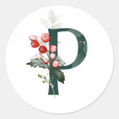 Winter vakantie MONOGRAM rode poinsettia bessen  C Ronde Sticker (Voorkant)