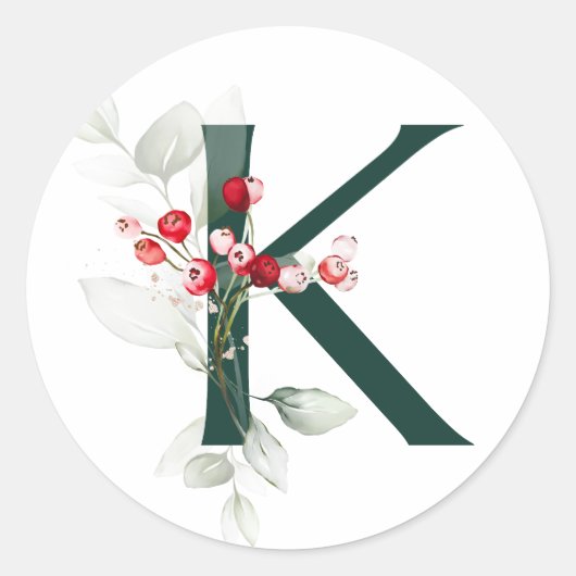 Winter vakantie MONOGRAM rode poinsettia bessen C Ronde Sticker (Voorkant)