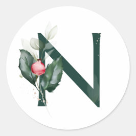 Winter vakantie MONOGRAM rode poinsettia bessen  C Ronde Sticker