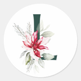 Winter vakantie MONOGRAM rode poinsettia bessen C Ronde Sticker