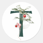 Winter vakantie MONOGRAM rode poinsettia bessen C Ronde Sticker (Voorkant)