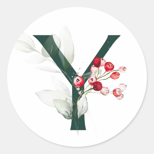 Winter vakantie MONOGRAM rode poinsettia bessen  C Ronde Sticker (Voorkant)