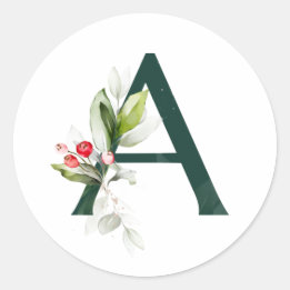 Winter vakantie MONOGRAM rode poinsettia bessen  Ronde Sticker
