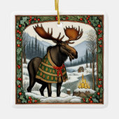 Winter Vakantie Moose Keramisch Ornament (Voorkant)