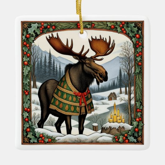 Winter Vakantie Moose Keramisch Ornament (Voorkant)