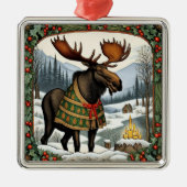 Winter Vakantie Moose Metalen Ornament (Voorkant)