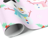 Winter Vakantie Roze Sneeuwman | Kerstmis Cadeaupapier (Rol Hoek)