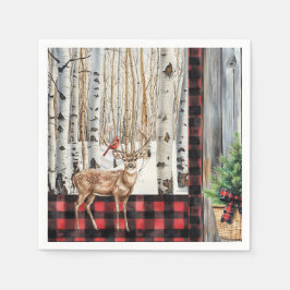 Winter Vakantie Scenery Kardinaal en Hertenpapier Servet