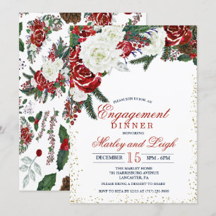 Winter Vakantie Verloving Diner Invitation Kaart
