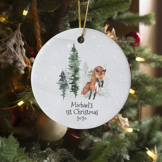 Winter Vakantie Woodland Fox 1e Kerstmis Keramisch Ornament
