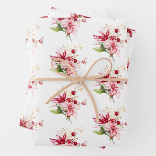 Winter vakantiedagen rode poinsettia bessen inpakpapier vel