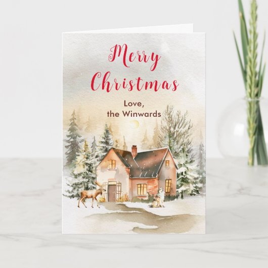 Winter Vakantiehuis Vrolijk kerstfeest Feestdagen Kaart (Voorkant)