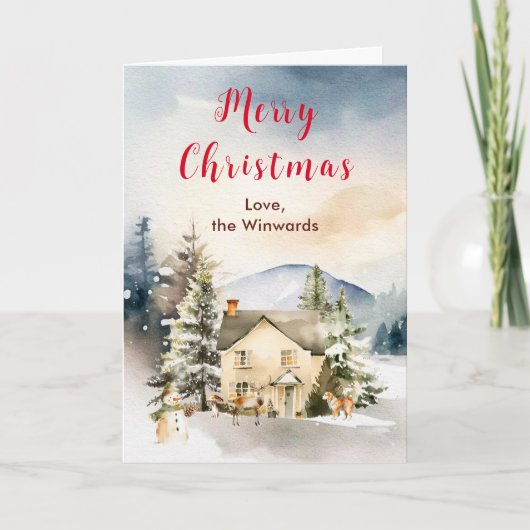 Winter Vakantiehuis Vrolijk kerstfeest Feestdagen Kaart (Voorkant)