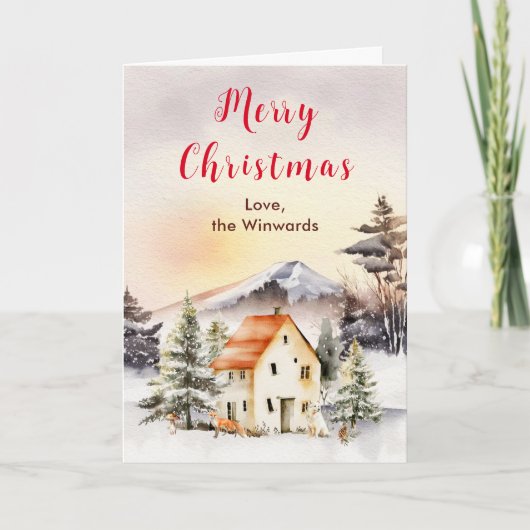 Winter Vakantiehuis Vrolijk kerstfeest Feestdagen Kaart (Voorkant)