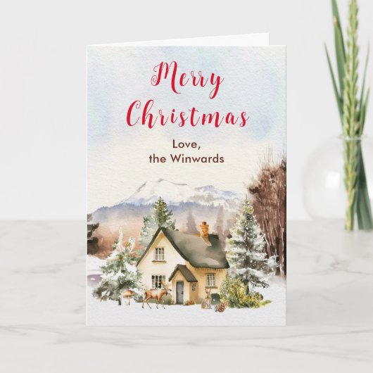 Winter Vakantiehuis Vrolijk kerstfeest Feestdagen Kaart (Voorkant)