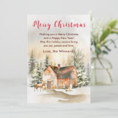Winter Vakantiehuis Vrolijk kerstfeest Feestdagenkaart (Staand voorkant)