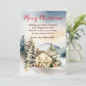Winter Vakantiehuis Vrolijk kerstfeest Feestdagenkaart (Staand voorkant)
